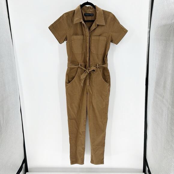 VERONICA BEARD Cropped cotton-blend twill jumpsuit brown tan casual size S